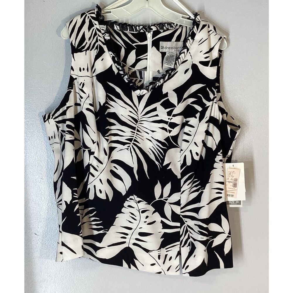 Dress barn Woman Plus 20W Sleeveless Collared Blouse Button Up NWT Blackwhite